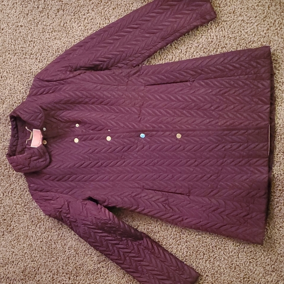 Kate Spade chevron quilted burgundy purple trench coat jacket medium nwot
